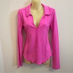 Pilcro Pink Rose Collared Long Sleeve Blouse
